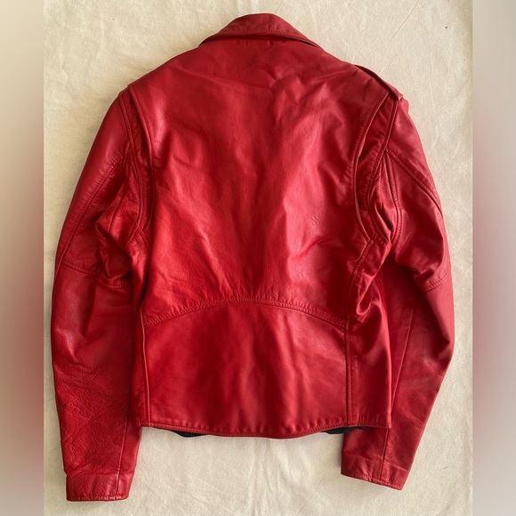 Branded Garments Inc Vintage Vibrant Red Leather Motorcycle Jacket USA Made 38 - Picture 2 of 14